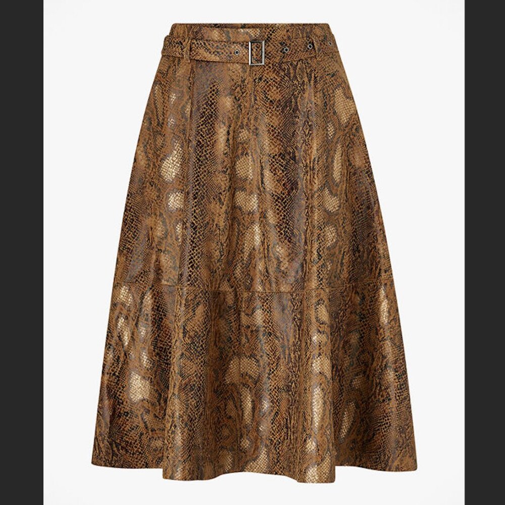 Vila Faux Suede Snakeskin High Waisted Midi Skirt
